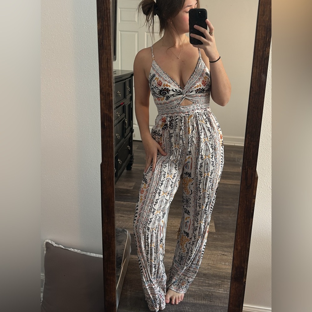 Angie White and Black Floral Jumpsuit